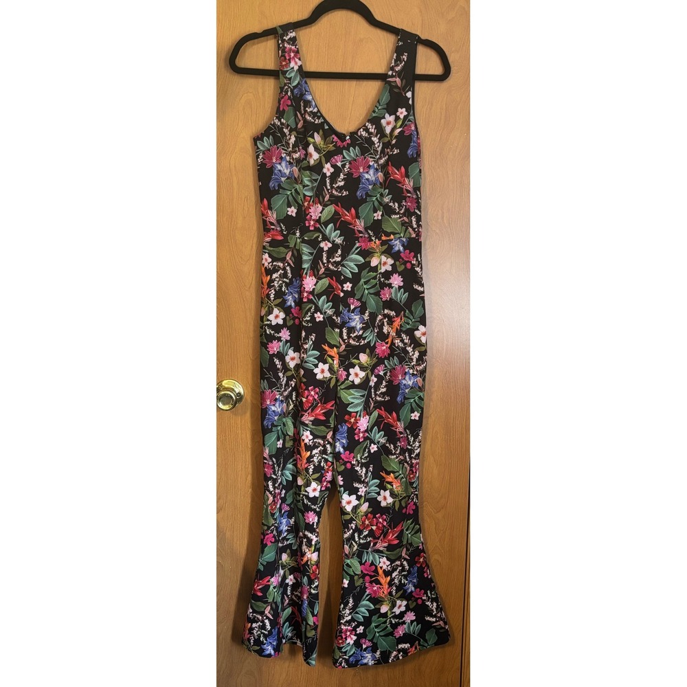Gianni Bini Black Tropical Floral Wide Leg Jumpsuit Size 6